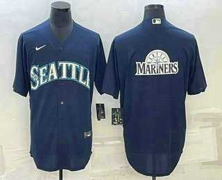 Men%27s Seattle Mariners Big Logo Navy Blue Stitched MLB Cool Base Nike Jersey